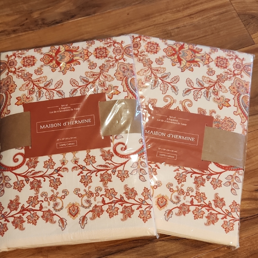 Paisley Floral Dining Table Linens - Burnt Orange, Red and White